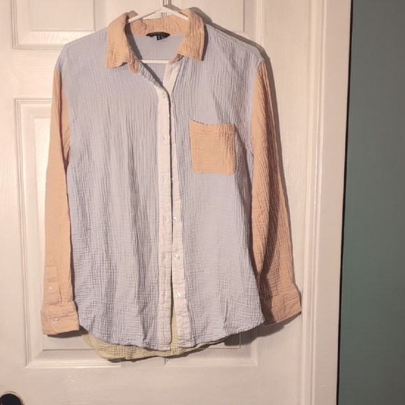 Lucky Brand Other - Lucky Brand Light Blue and Peach 100% Cotton Shirt